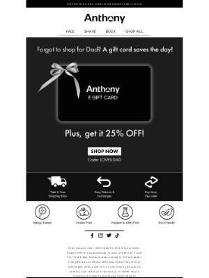 Anthony - Still need a Father’s Day gift? We’ve got your back.