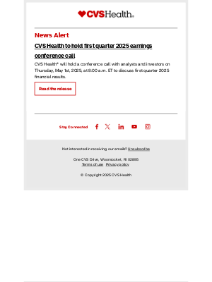 CVS Health - News alert: CVS Health to hold first quarter 2025 earnings conference call