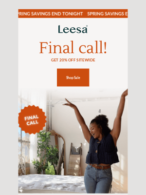 Leesa - FINAL HOURS: 20% off ends tonight ⏳