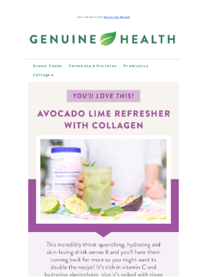 Genuine Health - Today's Recipe: Avocado Lime Refresher With Collagen😋