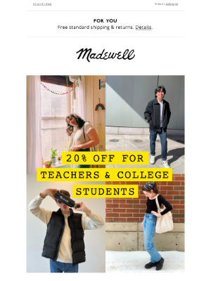 Madewell - 20% off for teachers and college students starts now