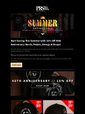 prsguitars - Summer Savings are Here! 15% Off Select Collections 🚀