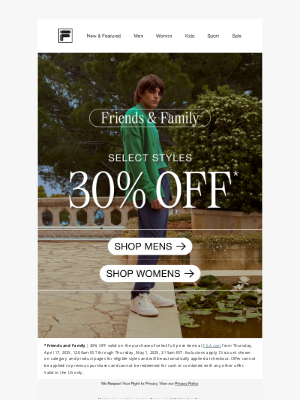 Fila Inc. - Friends & Family - Select Styles 30% Off