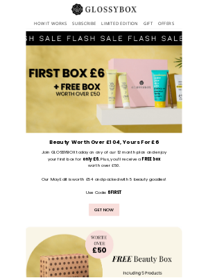 GlossyBox (United Kingdom) - QUICK! First Box £6 + FREE Box ... Whilst Stocks Last ✨