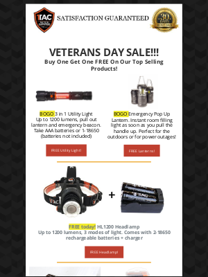 1TAC - Veterans Day Sale! BOGO on our best products!