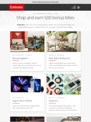 Emirates - Spend USD 50 online now to earn 500 bonus Miles