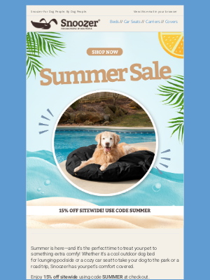 Snoozer Pet Products - Snoozer Summer Sale! 15% Off Sitewide!