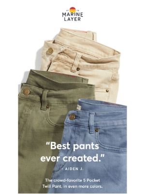 Marine Layer - Our bestselling guys pant, in even more colors.