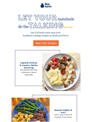 Ask for feedback email from Blue Apron