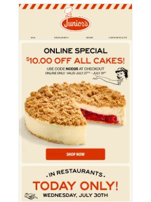 Junior's Restaurant & Cheesecake - It’s Happening! BIG Savings for National Cheesecake Day 🍰