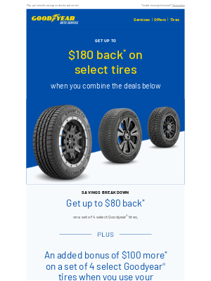 Goodyear Auto Service - Get up to $180 back on select tires