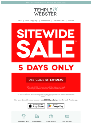 Temple & Webster (Australia) - Limited time: Sitewide Sale starts now