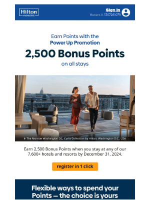 Hilton Hotels & Resorts - Robert, fun fact: your next stay could earn you 2,500 Bonus Points.