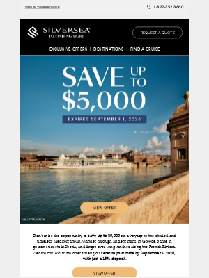 Silversea Cruises - Dont miss the chance to save up to $5,000 on a Mediterranean voyage