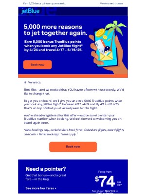 JetBlue Airways - How much do we miss you? 5,000 points much.