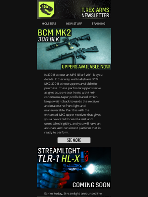 T.REX ARMS - NEW: BCM 300 BLK Uppers, Streamlight HL-Xs + More