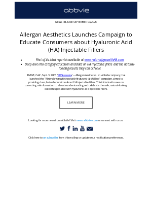 AbbVie - AbbVie Press Release: Allergan Aesthetics Launches Campaign to Educate Consumers about Hyaluronic Acid (HA) Injectable Fillers