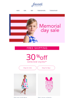 Jacadi - Last hours⏳ Extra 15% off Memorial day sale + FREE SHIPPING ends tonight