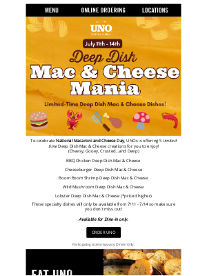 Uno Pizzeria & Grill - It's Mac & Cheese Mania!