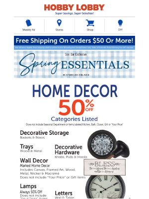 Hobby Lobby - 30%, 40%, 50% Seasonal Savings! 🥳