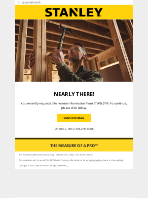 Stanley Tools (United Kingdom) - Confirm your email