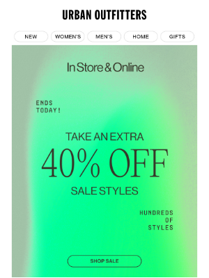 Urban Outfitters - extra 40% off ends today!