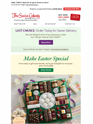 The Swiss Colony - Last Day for Easter Delivery