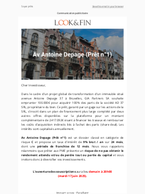 Look & Fin (France) - Nouveau dossier C : Av Antoine Depage (Prêt n°1)