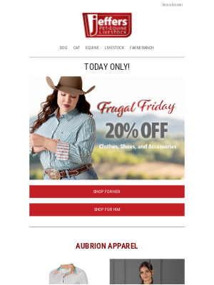Jeffers Pet Supplies - Frugal Friday Savings - TODAY ONLY!🐴