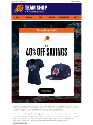 Phoenix Suns - THREE DAYS LEFT: Up To 40% Off Suns Savings