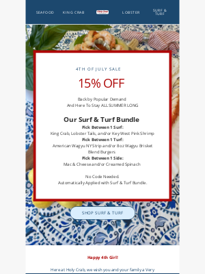 Holy Crab Delivery - 15% OFF Surf & Turf - America's Birthday