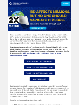 Crohn's & Colitis Foundation - 🌎 World IBD Day 2X Match: Double your impact today!