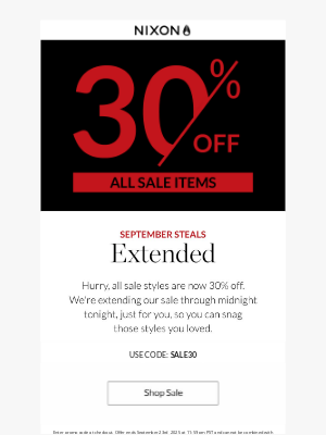 Nixon - Last chance! 30% off ALL sale items
