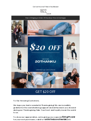 1822 Denim - We Appreciate You! Enjoy Exclusive Savings