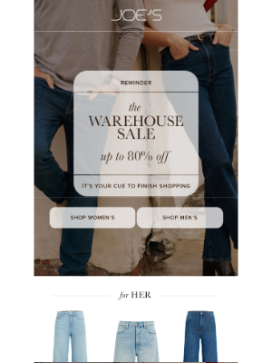 Joe's Jeans - Warehouse Sale Ends Tonight
