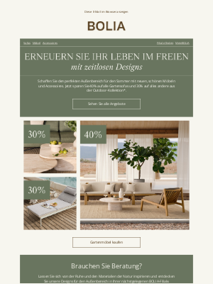 Bolia (Germany) - Bis zu 40% Rabatt auf alles aus der Outdoor-Kollektion
