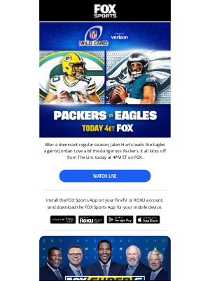 Fox Networks Group - NFL Wild Card: Packers vs. Eagles today on FOX 🏈