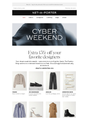 NET-A-PORTER - Extra 15% off Sale Agolde, Ganni, The Frankie Shop and more