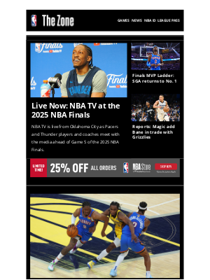 National Basketball Association (NBA) - Live Now: NBA TV at the 2025 NBA Finals | Finals MVP Ladder: SGA returns to No. 1