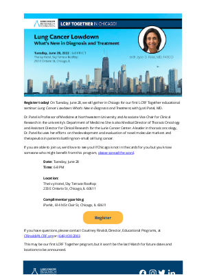 Lung Cancer Research Foundation - There's still time: Join LCRF Together in Chicago, June 28