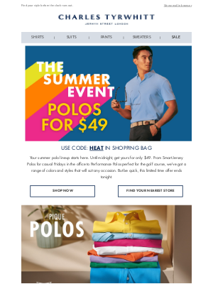 Charles Tyrwhitt - Polos for $49 - Ends Midnight!