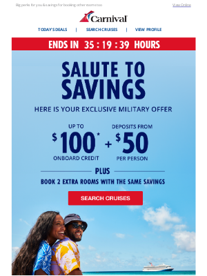 Carnival Cruise Line - Your Exclusive Military Deal Ends Tomorrow... 10-4? 👀🛳️
