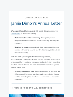 JPMorgan Chase & Co. - Jamie Dimon's Annual Letter