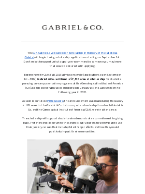 Gabriel & Co. NY - New GIA Gabriel Love Foundation Scholarship: Application Period September 1st to the 30th