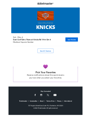 Ticketmaster - Knicks - May Schedule