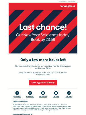 Norwegian Air Shuttle - Last chance!⏰ Our New Year Sale ends today⏳