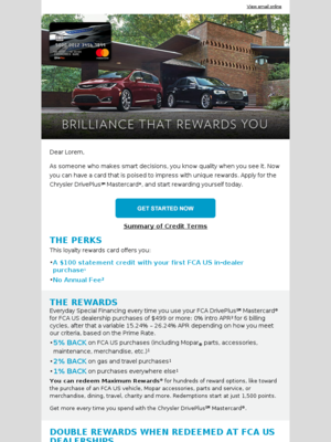 Chrysler - Reward yourself with this $100 statement credit offer.