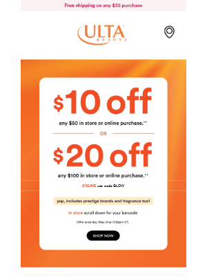 ULTA Beauty - Hillary, up to $20 off is waiting for ya 😉