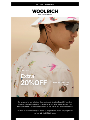 Woolrich - Up to 50% off + extra 20%: last call! 🚨