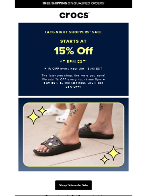 Late Night Sale! Starts at 15%, goes up 1% every hour